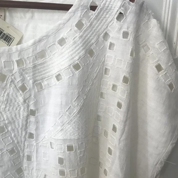 Lucky Brand Ivory Cotton Blend Eyelet Fringed Top - Picture 4 of 8